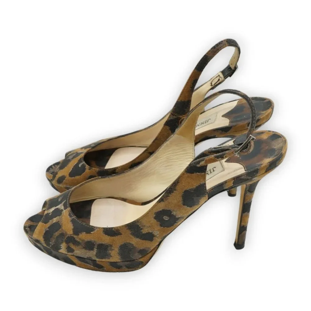 JIMMY CHOO WOMENS LEATHER ANIMAL‎ LEOPARD CHEETAH SLINGBACKS SHOES EUR 38 / US 8